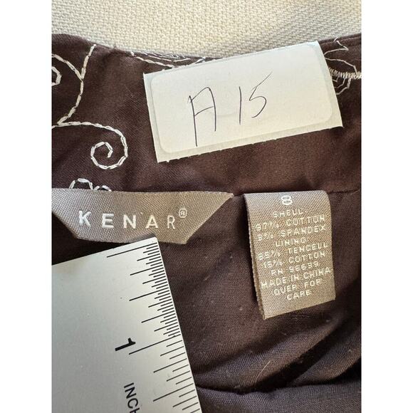 Kenar Embroidered Floral Pleated Skirt A Line Women's Size 8 Brown Lined Flared - Picture 5 of 7